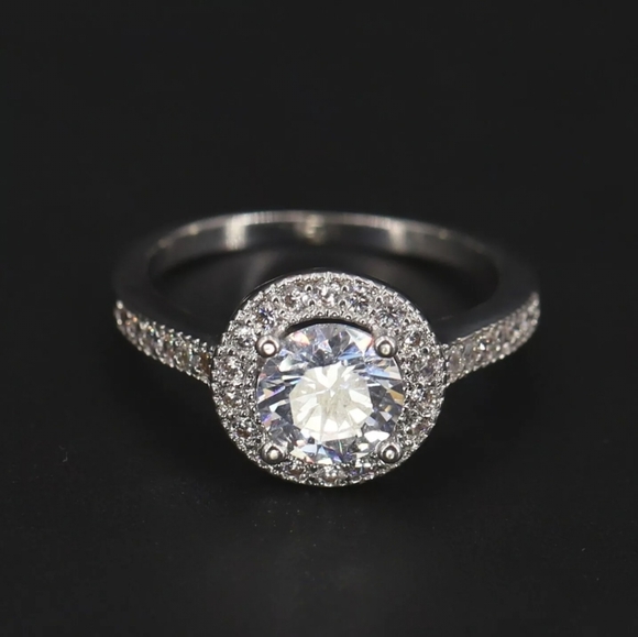 5ct Halo White CZ Pave Engagement Ring Size 7 - 2.5g vtg excellent Sterling - Picture 3 of 6